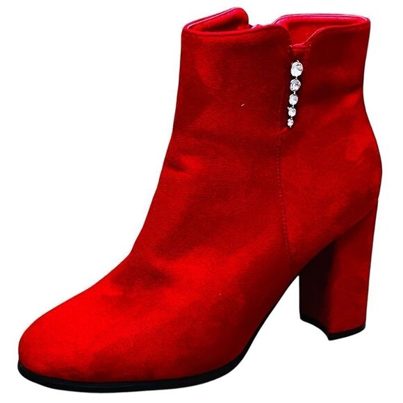 Dream Paris Suede Bootie Fairy Goth Romantic Chunky Heel Retro Red Shoes Size 9 - Picture 1 of 13